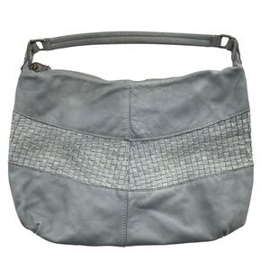Civico93 Hobo Shoulder Zipper Bag Italian Leather Gray Slouchy Woven Weave Soft